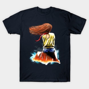 Lonely girl on the bridge by the river T-Shirt